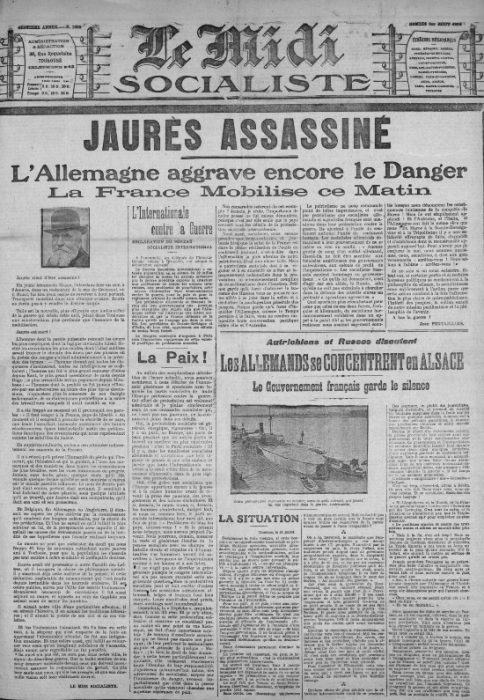 Jaurès assassiné, dans : Le Midi socialiste, 1er août 1914